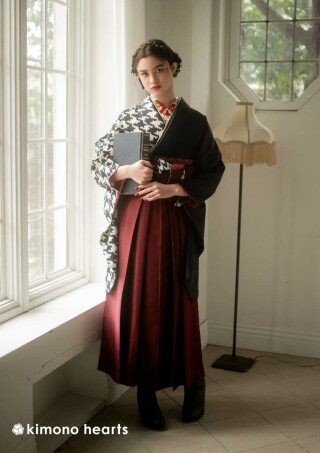 No.9558 千鳥格子×えんじ