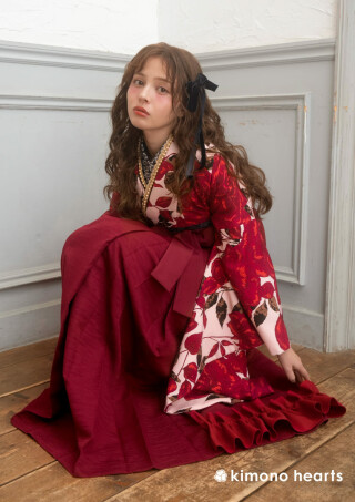 No.9563 薔薇柄ピンク×フリル袴