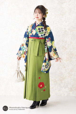 No.14841 (レトロ)青×白刺繍袴