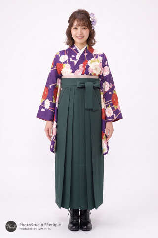 ［レトロ］紫 花柄 緑袴