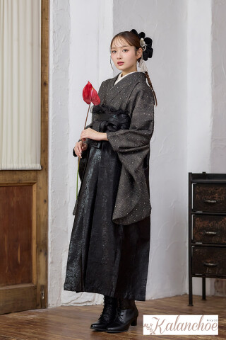 No.4400 ヴィンテージ袴ネットレンタル　グレー　デニム生地　キラキラストーン付き　おしゃれ　ブーツコーデ　R26078