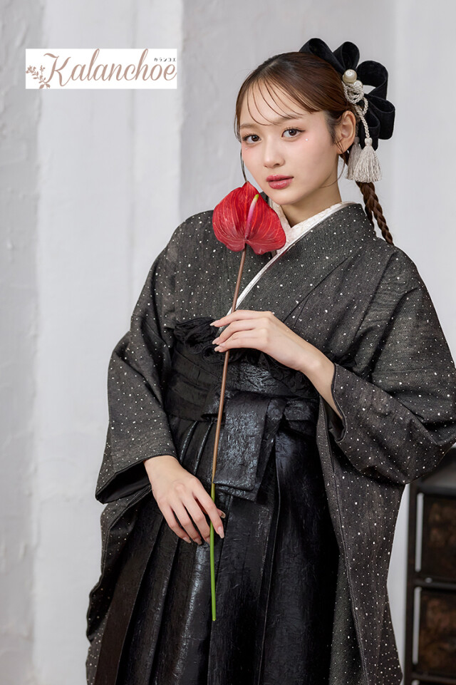 ヴィンテージ袴ネットレンタル グレー デニム生地 キラキラストーン付き おしゃれ ブーツコーデ R26078の衣装画像3