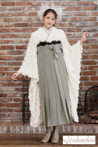 No.4409 ヴィンテージ袴ネットレンタル　白/ホワイト　ふわふわ　かわいい　ガーリーな着こなし　ブーツコーデ　R26081