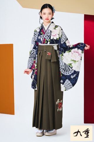 No.4410 九重ブランド袴ネットレンタル　紺色/ネイビー　牡丹柄/大柄　正統派古典　華やか　大人っぽい　かっこいい　清楚　R27028