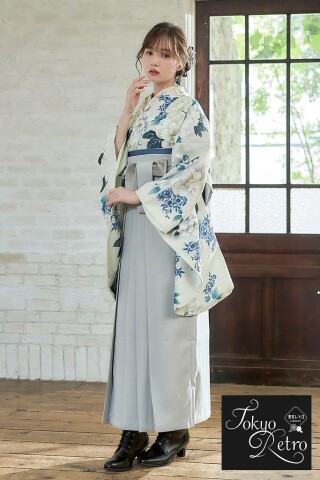 No.4411 東京レトロ袴ネットレンタル　正統派古典　クリーム/青　上品　清楚系　ナチュラル　ブーツコーデ　マーシュ彩　R26072