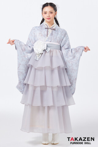 最新作ヘップバーン袴　くすみグレー　小花柄　シフォンドレス袴　大人っぽい　おしゃれ　ブーツコーデ　Shiho【通販可】LH22