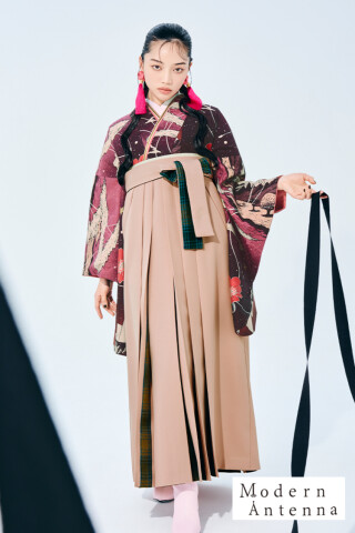 No.4419 モダンアンテナブランド袴ネットレンタル　ピンク　機械のブーケ　レトロポップ　個性派袴　目立つ　ブーツスタイル　R27038