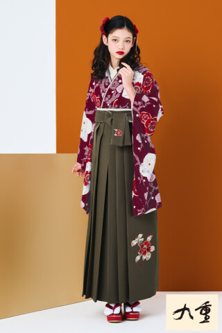 九重ブランド袴ネットレンタル　エンジ/ワインレッド　桜柄　正統派古典　大正ロマン　清楚　大人っぽい　落ち着いた袴　R27027