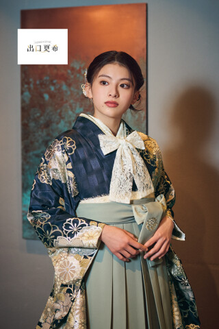 No.4426 出口夏希ブランド袴ネットレンタル　正統派古典　ネイビー　古典柄　和モダン　お洒落なコーディネート　R26083