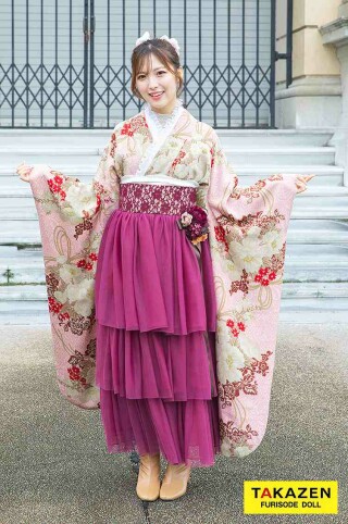 No.4426 くすみカラーレトロ　ピンク/ダスティーカラー　ブーケ柄/洋風柄　かわいい　ガーリー　ドレス袴ネットレンタル　ブーツコーデ　R25004