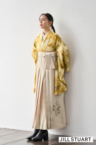 No.4478 JILL STUARTブランド袴ネットレンタル　ヴィンテージスタイル　イエロー　ミモザ　きれいめ　大人っぽい　お洒落　ブーツコーデ　R27020