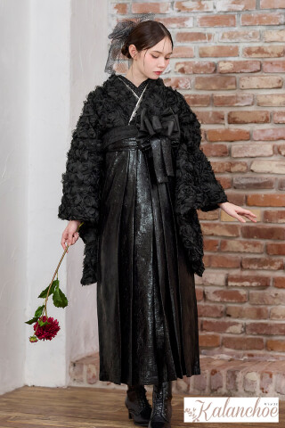 No.4479 ヴィンテージ袴ネットレンタル　黒　ふわふわ　オシャレ　統一感のある着こなし　ブーツコーデ　R26082