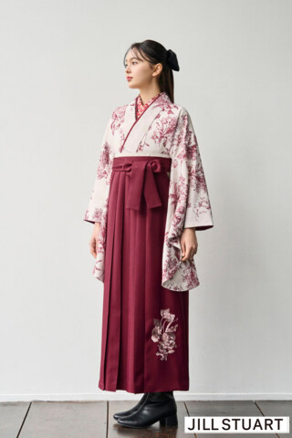 No.4480 JILL STUARTブランド袴ネットレンタル　ヴィンテージスタイル　アイボリー/赤　ボタニカルフラワー　控えめ　かわいい　ブーツコーデ R27023