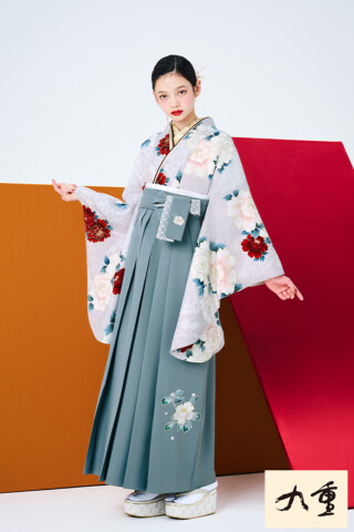 九重ブランド袴ネットレンタル　ラベンダー　牡丹柄　正統派古典　大正ロマン　清楚　大人っぽい　寒色系　R27024