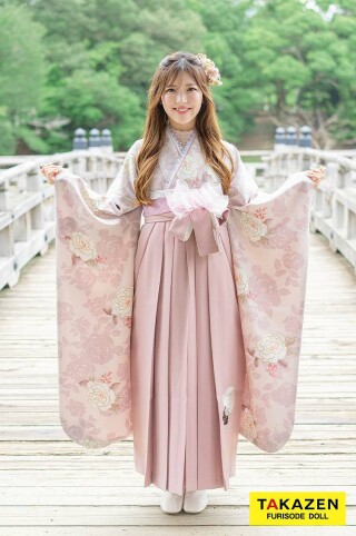 No.4497 くすみカラーガーリー　ピンク/かわいい　薔薇柄　フェミニン　おしゃれ　かわいい　トレンド袴ネットレンタル　ブーツスタイル　R25008