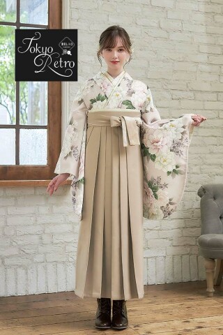 No.4500 東京レトロ袴ネットレンタル　正統派古典　薄ピンク　牡丹柄　くすみカラー　かわいい　上品　マーシュ彩　　R26073
