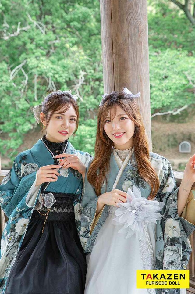 くすみガーリー 青/ブルー 花柄/洋風柄 オシャレ ドレス袴 被らない着こなし ブーツコーデ JILL STUART(ジルスチュアート)袴ネットレンタル RY160の衣装画像1