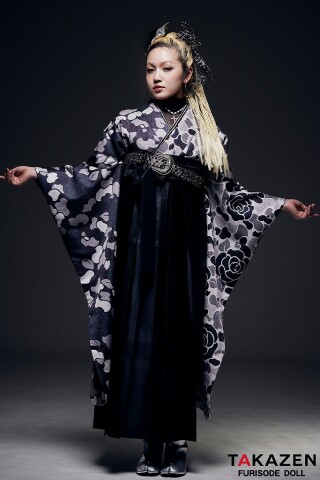 No.4738 ヴィンテージスタイル　グレー/シルバー　迷彩柄/バラ柄/カモフラ柄　ストリート　ブーツコーデ　かっこいい　おしゃれ　HIROCK/ハイロックコラボ袴ネットレンタル　GH9