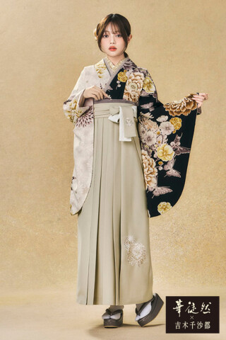 No.4741 華徒然×吉木千沙都ブランド袴ネットレンタル　グレー　ボタニカルフラワー　地雷系袴　ダスティーカラー　おしゃれ　R27045