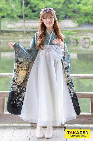 No.5228 くすみガーリー　緑/モスグリーン　花柄/洋風柄　ドレス袴　オシャレ　スモーキーカラー　フレンチガーリー　ブーツコーデ　JILL STUART(ジルスチュアート)袴ネットレンタル　RY159