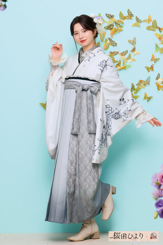 No.5233 桜田ひよりブランド袴ネットレンタル　ヴィンテージスタイル　ライトグレー/ニュアンスカラー　シンプル　クール　ブーツスタイル　R26093