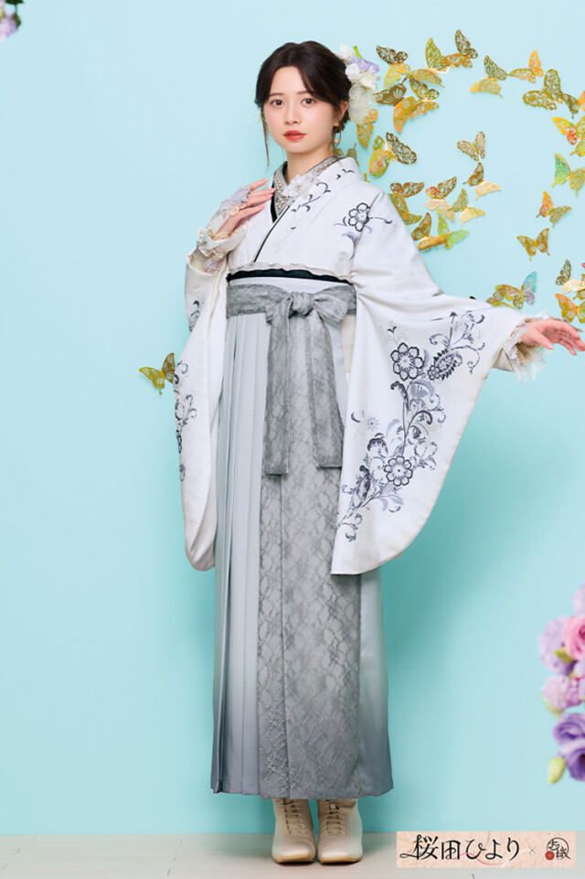 桜田ひよりブランド袴ネットレンタル ヴィンテージスタイル ライトグレー/ニュアンスカラー シンプル クール ブーツスタイル R26093の衣装画像2