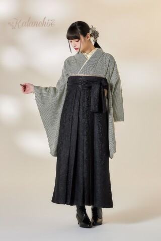 No.5240 最新作ヴィンテージスタイル　千鳥柄　おしゃれ　洋風袴　ブーツスタイル　ノスタルジック　シック　モノトーンコーデ袴ネットレンタル　R26077