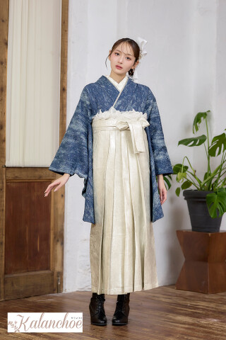 No.5241 ヴィンテージ袴ネットレンタル　インディゴブルー　デニム生地　キラキラストーン付き　おしゃれ　ブーツコーデ　R26079