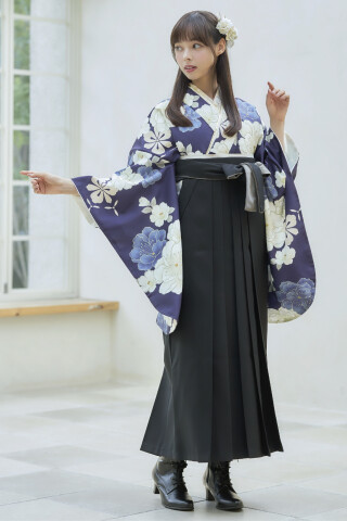 No.13925 東京レトロ　紺地に白の花舞