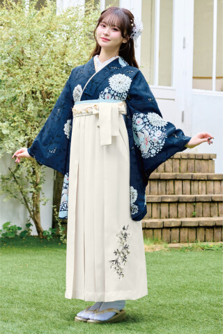 さくら/紺地に菊2尺袖着物