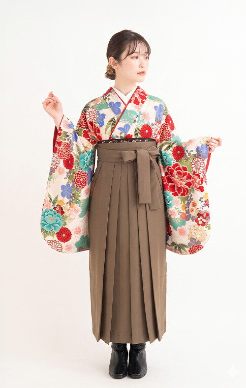 淡い黄生地に花柄×ココアブラウンの衣装画像1