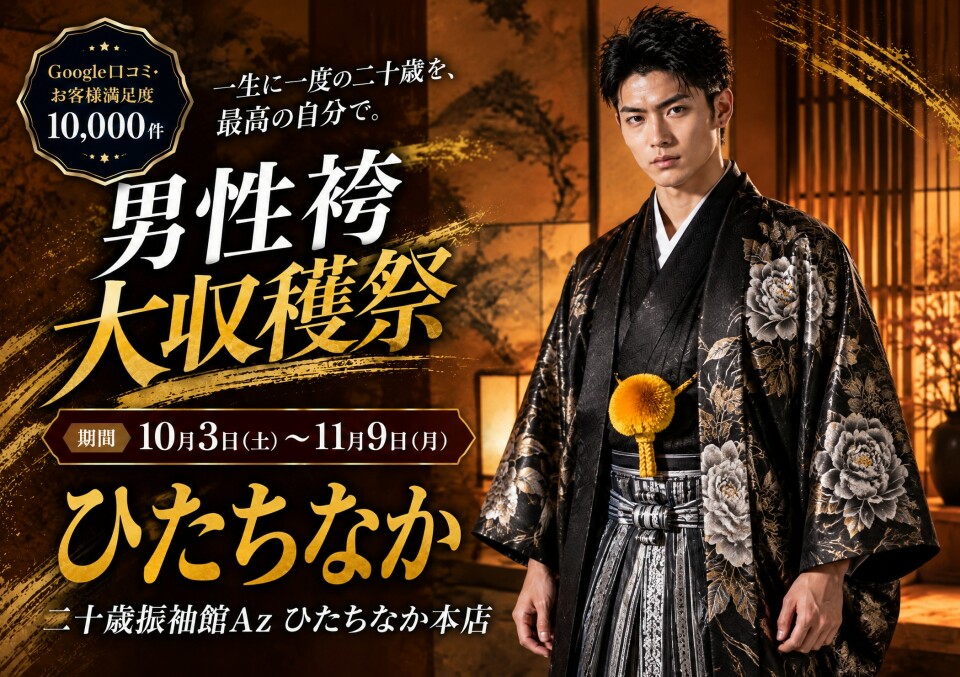 男性袴大収穫祭を10月3日から11月9日まで開催しています