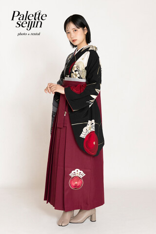 No.9187 ★新作★SSS162×6136(L)ブラック幾何学柄×濃赤