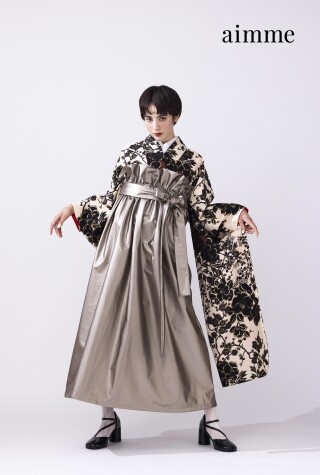 aimmeオリジナル袴　九重　ベージュ×ゴールド袴