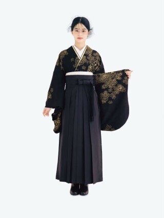 【女袴】黒地×ゴールドの綺麗目モード袴の衣装画像1