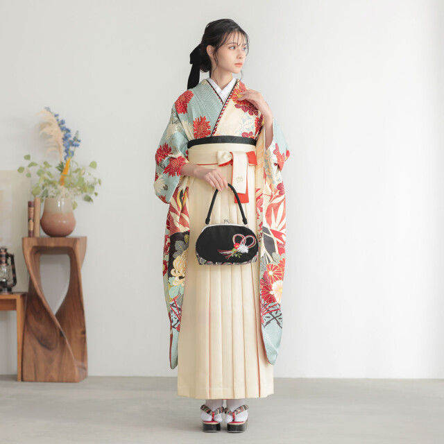 R2184 caran coron 水色×クリーム 菊に扇面椿の衣装画像1