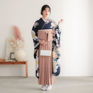 R2129 紺 牡丹に雪輪