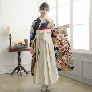 R2190【友禅】紺 梅に楓と手毬(R2009)