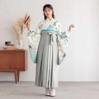 No.14199 G1062 水色ｘ白 牡丹に花々