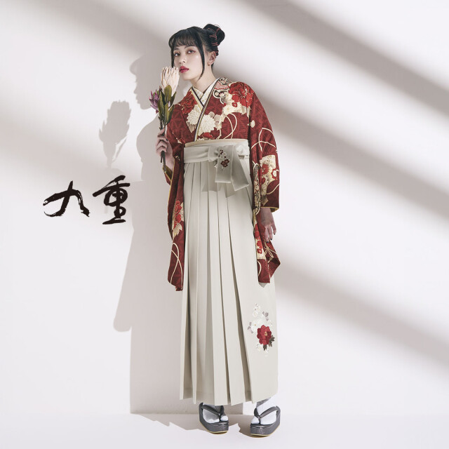 G1059 九重 赤 扇面に梅牡丹の衣装画像1